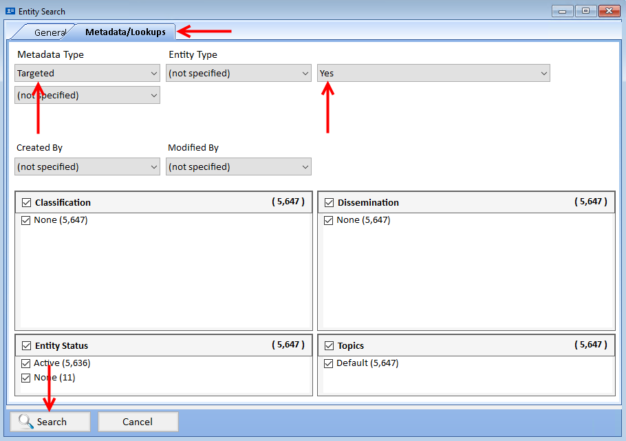 Entity Search Metadata Lookups