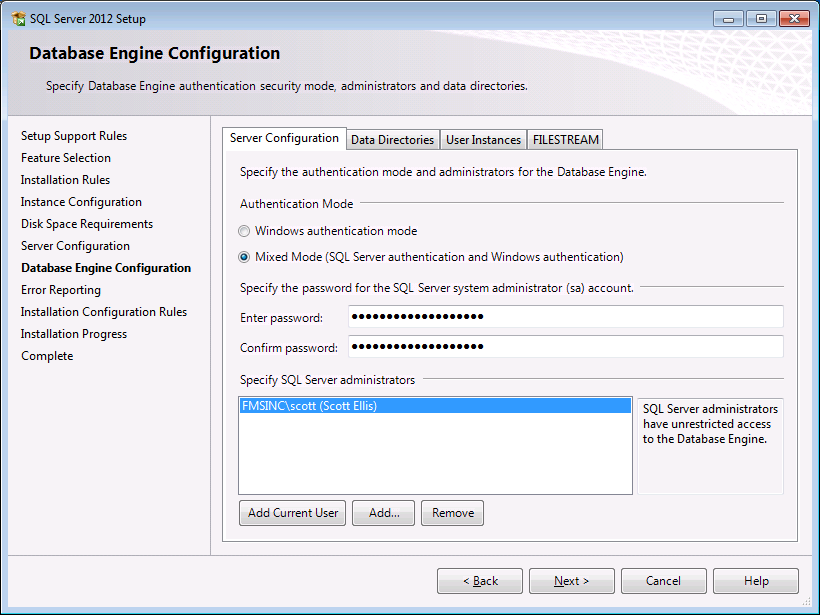 Database Engine Configuration