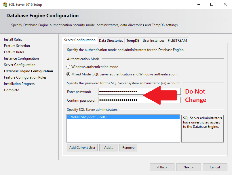 Database Engine Configuration