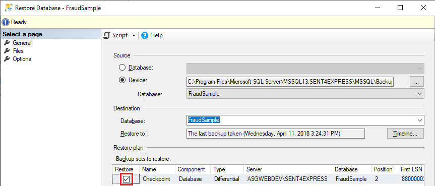 SQL Server Restore Checked